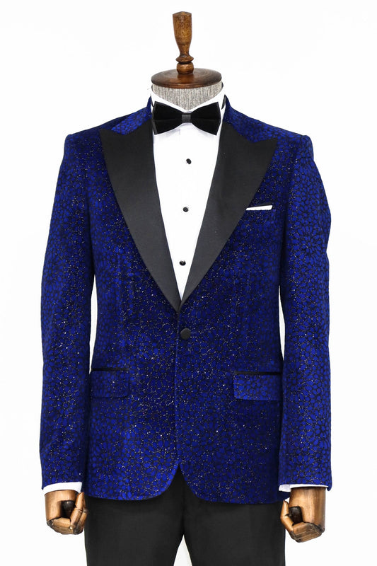 KOALA SYDNEY Glitter Floral Patterned Sax Blue Men Dinner Jacket