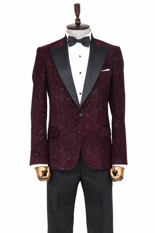 Glitter Floral Patterned Burgundy Men Party Blazer