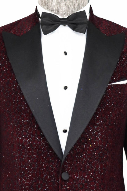 Glitter Floral Patterned Burgundy Men Party Blazer