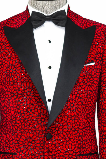 Glitter Floral Patterned Burgundy Men Party Blazer