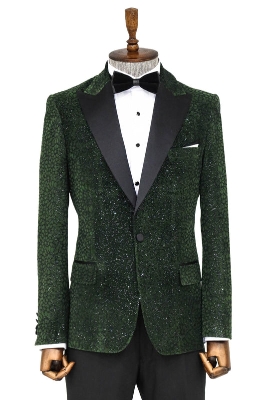 KOALA SYDNEY  Glitter Floral Patterned Dark Green Men Dinner Jacket -
