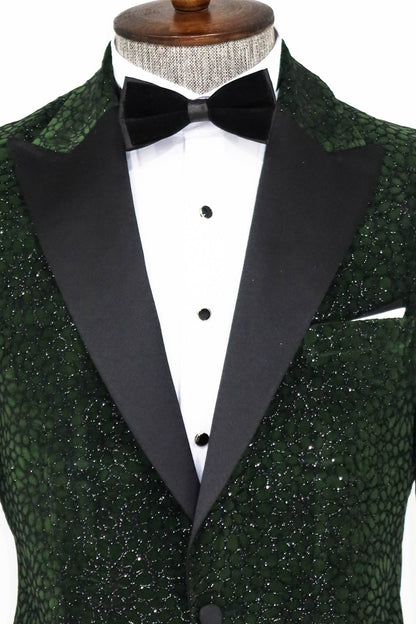 Glitter Floral Patterned Dark Green Men Dinner Jacket -