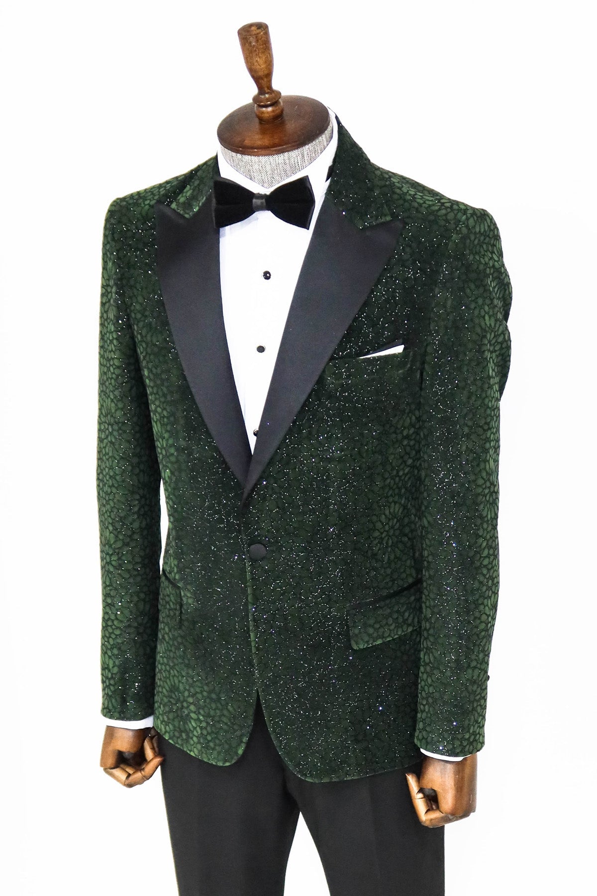 Glitter Floral Patterned Dark Green Men Dinner Jacket -