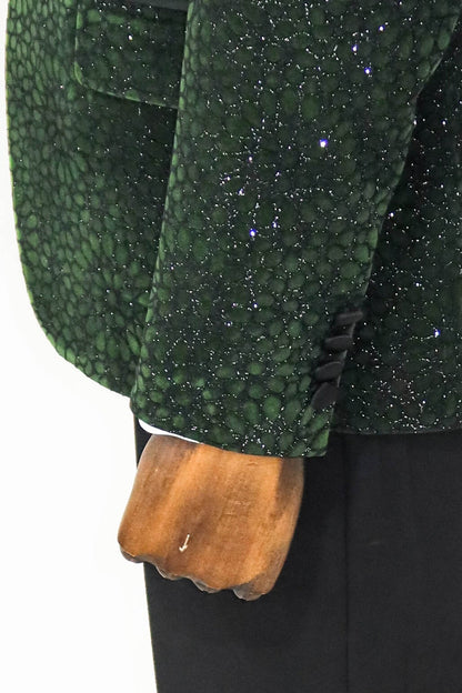 Glitter Floral Patterned Dark Green Men Dinner Jacket -