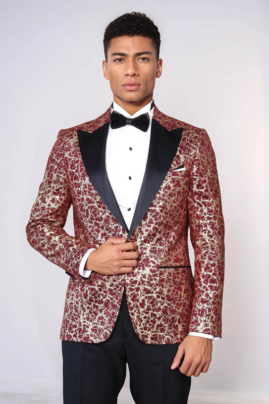 KOALA SYDNEY  Root Pattern Peak Lapel Burgundy Men Prom Blazer and Trousers Combination Suit