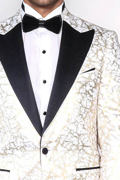 Root Pattern Peak Lapel White Men Dinner Jacket - Wessi