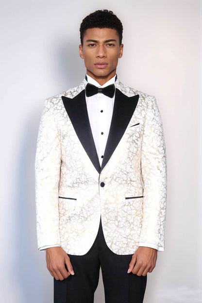 KOALA SYDNEY  Root Pattern Peak Lapel White Men Prom Blazer and Trousers Combination Suit