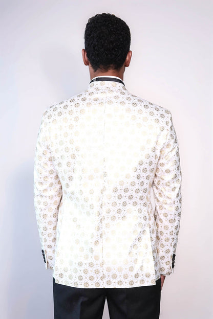 Floral Patterned Peak Lapel White Men Wedding Tuxedo Blazer - Wessi