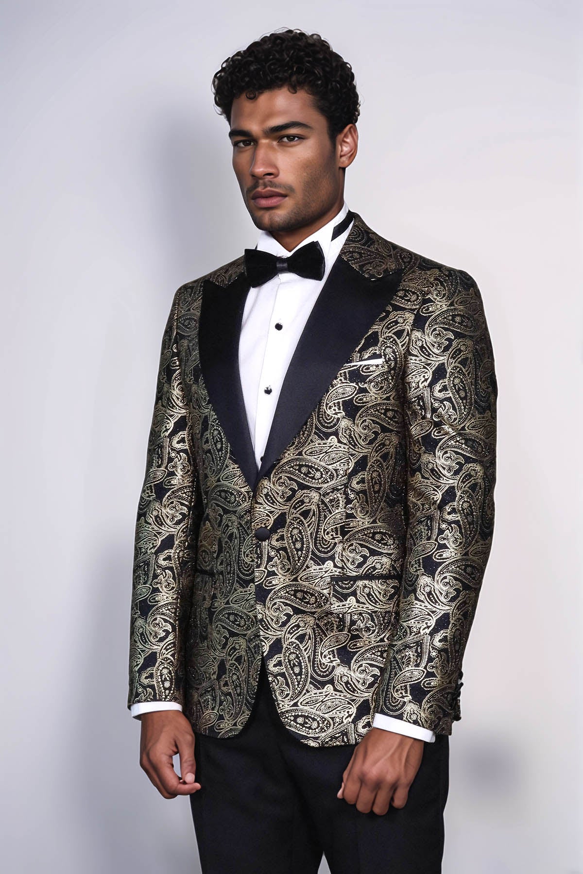 Paisley Peak Lapel Black Men Dinner Tuxedo  Jacket - Wessi