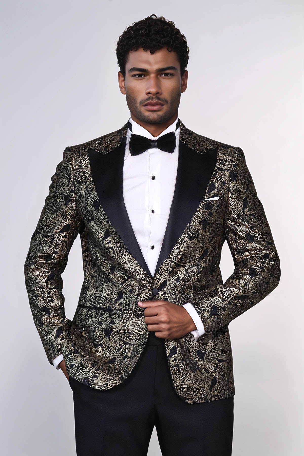 Paisley Peak Lapel Black Men Dinner Tuxedo  Jacket - Wessi