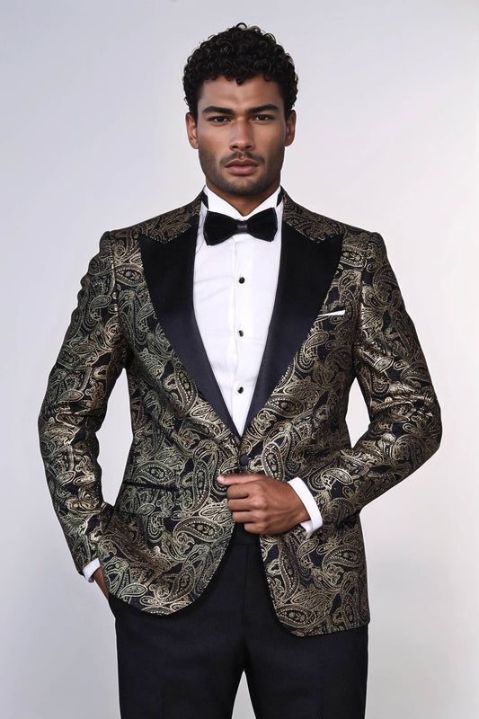 Paisley Peak Lapel Black Men Dinner Tuxedo  Jacket - Wessi