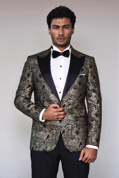 Paisley Peak Lapel Black Men Dinner Tuxedo  Jacket - Wessi
