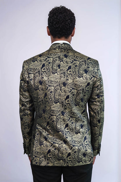 Paisley Peak Lapel Navy Blue Men Party Blazer