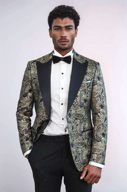Paisley Peak Lapel Navy Blue Men Party Blazer