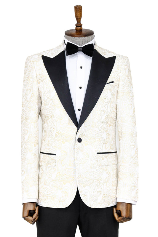 KOALA SYDNEY  Paisley Peak Lapel White Men Groom Wedding Jacket -