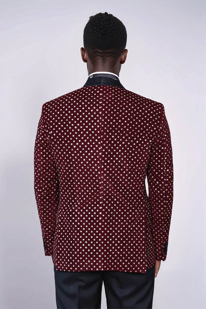 Dot Patterned Slim Fit Burgundy Men Dinner Jacket - Wessi