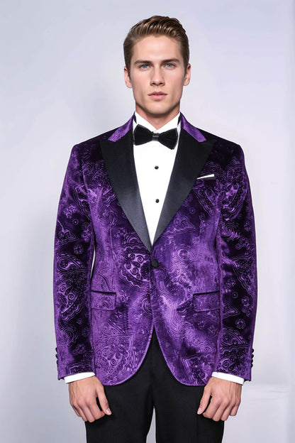 KOALA SYDNEY  Floral Patterned Purple Velvet Men Tuxedo Jacket