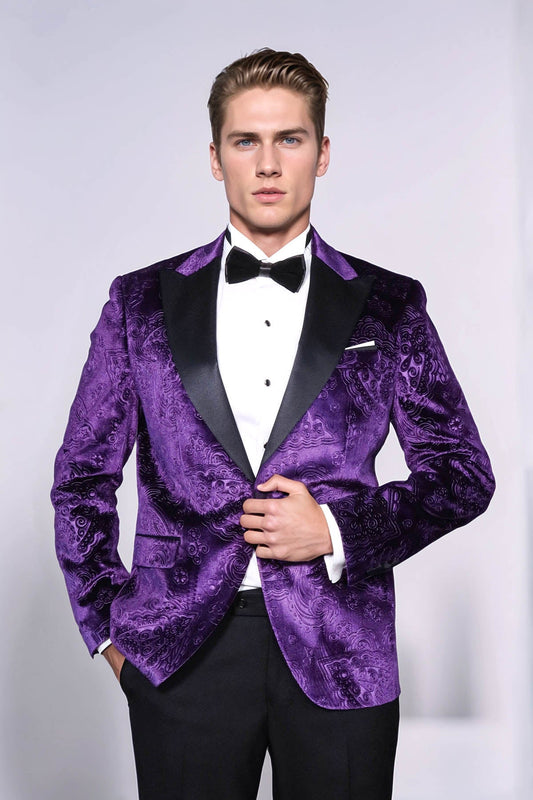 KOALA SYDNEY  Floral Patterned Purple Velvet Men Tuxedo Jacket