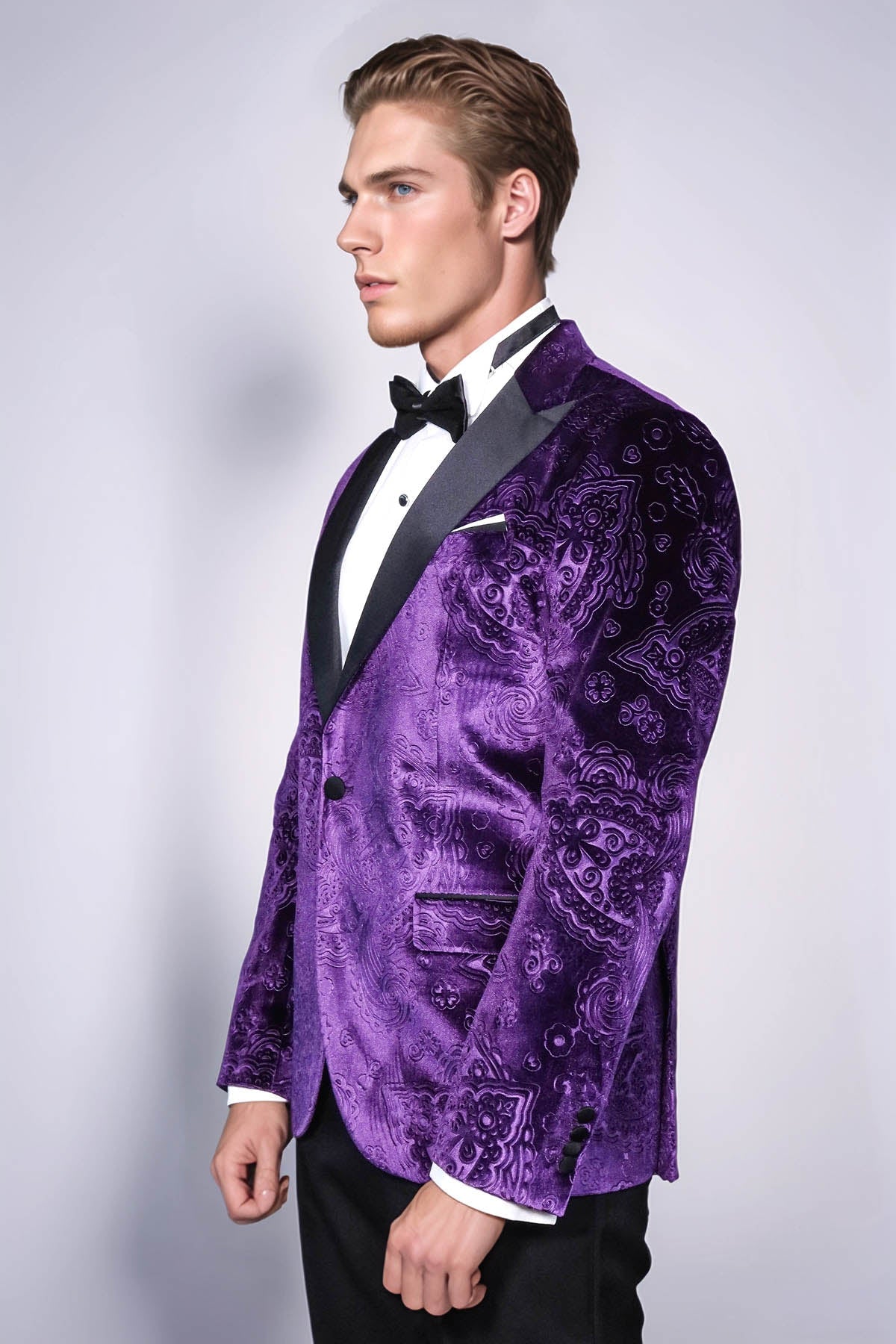 KOALA SYDNEY  Floral Patterned Purple Velvet Men Tuxedo Jacket