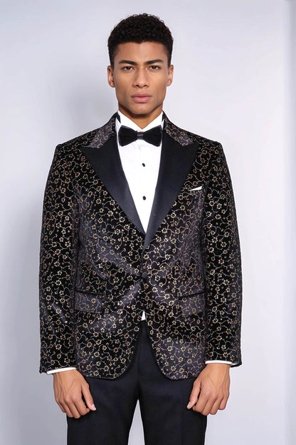 Tiny Flower Pattern Black Men Tuxedo Blazer - Wessi