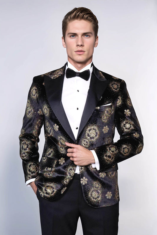 KOALA SYDNEY  Black Patterned Over Black Men Prom Blazer