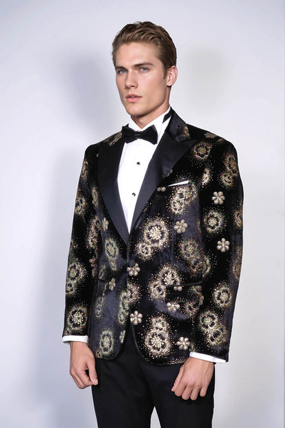 KOALA SYDNEY  Black Patterned Over Black Men Prom Blazer