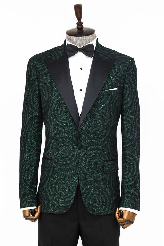 KOALA SYDNEY Hypnose Pattern Peak Lapel Slim Fit Green Men Tuxedo Blazer