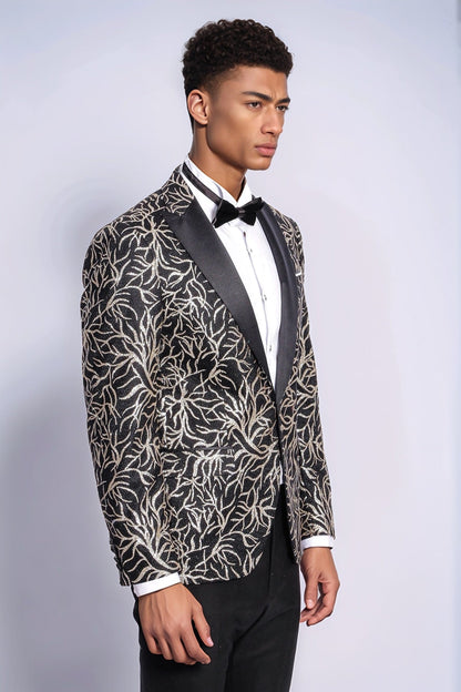 KOALA SYDNEY Sparkling Ivy Patterned Slim Fit Black Men Dinner Jacket