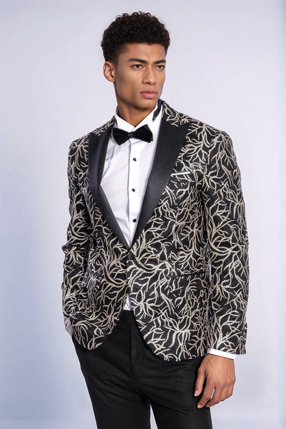 KOALA SYDNEY Sparkling Ivy Patterned Slim Fit Black Men Dinner Jacket