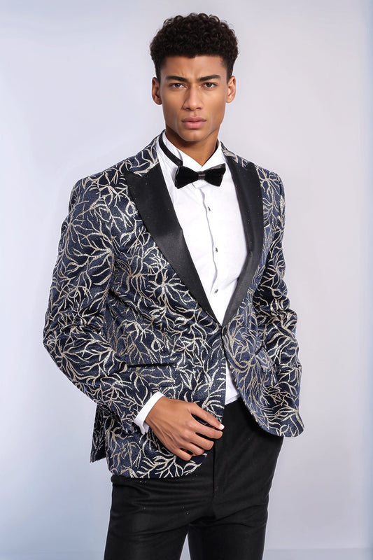 KOALA SYDNEY Sparkling Ivy Patterned Slim Fit Navy Blue Men Tuxedo Jacket