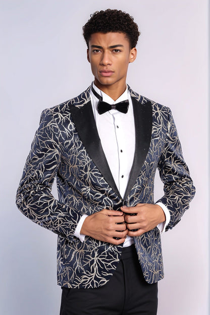 KOALA SYDNEY Sparkling Ivy Patterned Slim Fit Navy Blue Men Tuxedo Jacket