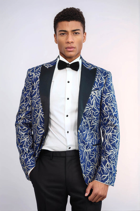 KOALA SYDNEY Sparkling Ivy Patterned Slim Fit Blue Men Evening Tuxedo Jacket