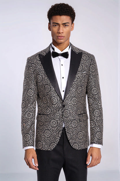 KOALA SYDNEY Flower Embroidered Pattern Black Men Party Blazer