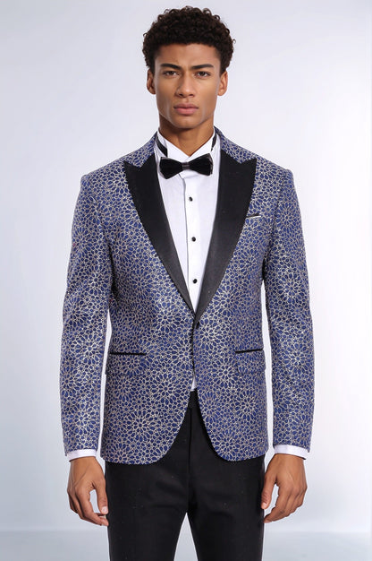 KOALA SYDNEY Flower Embroidered Pattern Navy Blue Men Party Blazer