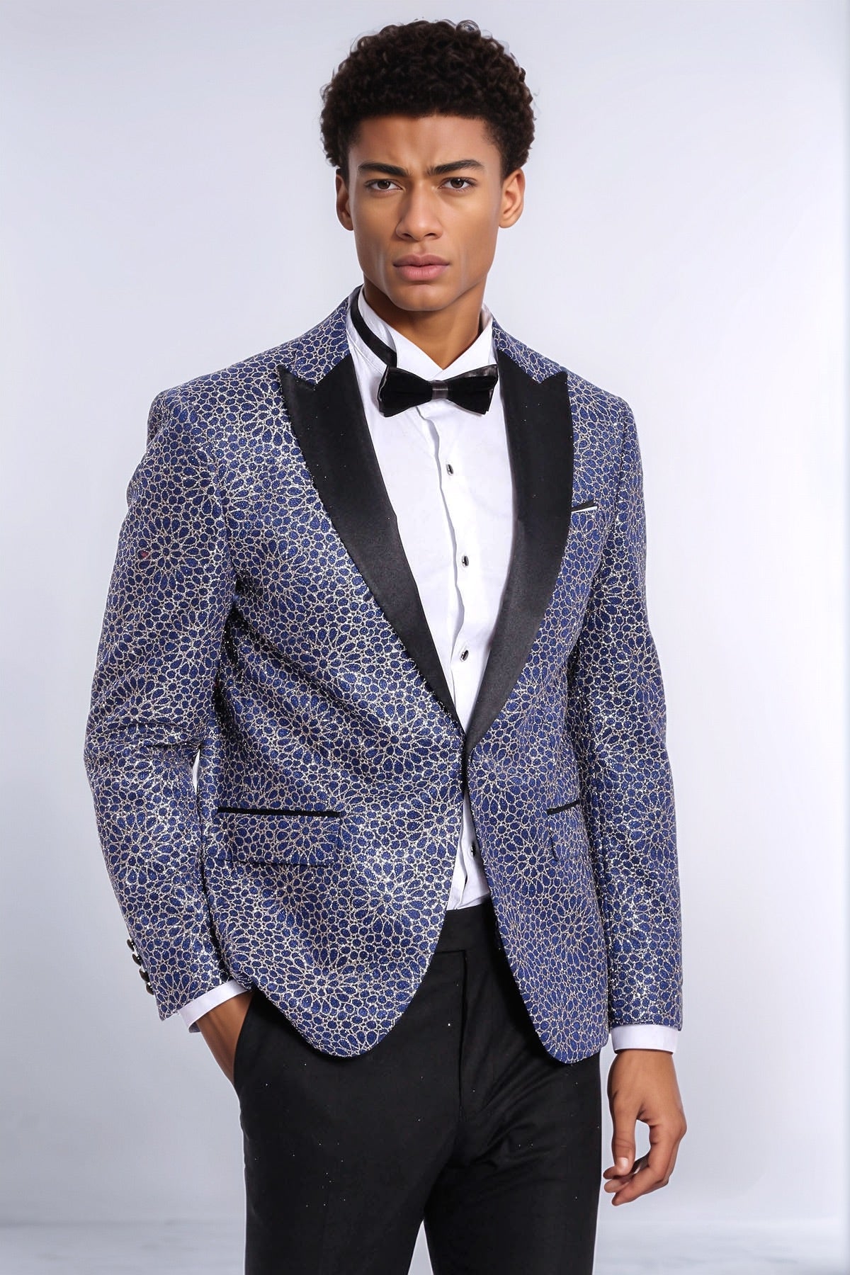 KOALA SYDNEY Flower Embroidered Pattern Navy Blue Men Party Blazer