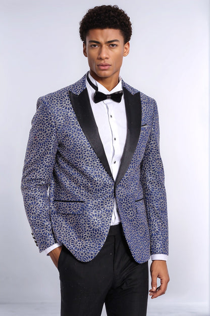 KOALA SYDNEY Flower Embroidered Pattern Navy Blue Men Party Blazer