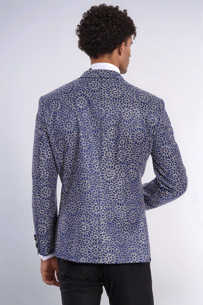 KOALA SYDNEY Flower Embroidered Pattern Navy Blue Men Party Blazer