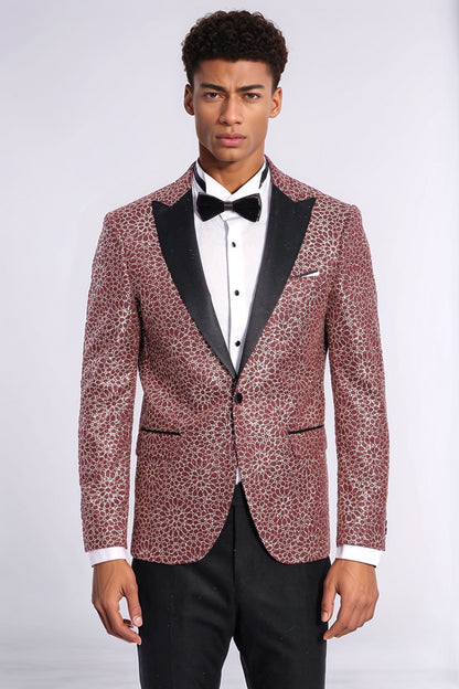 KOALA SYDNEY Flower Embroidered Pattern Burgundy Men Tuxedo Blazer