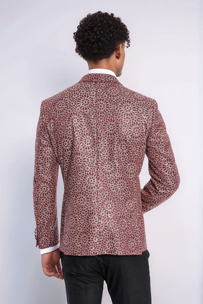 KOALA SYDNEY Flower Embroidered Pattern Burgundy Men Tuxedo Blazer