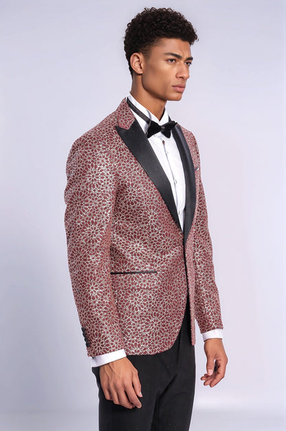 KOALA SYDNEY Flower Embroidered Pattern Burgundy Men Tuxedo Blazer
