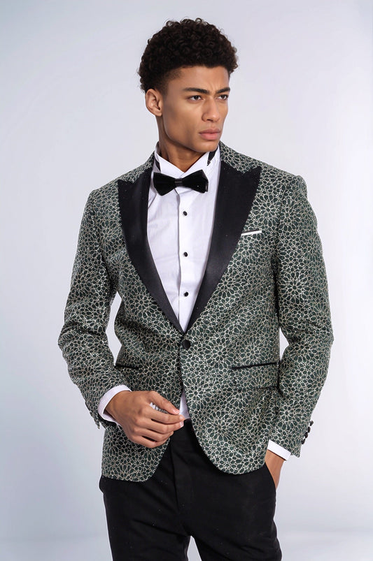 KOALA SYDNEY Flower Embroidered Pattern Green Men Party Tuxedo Jacket