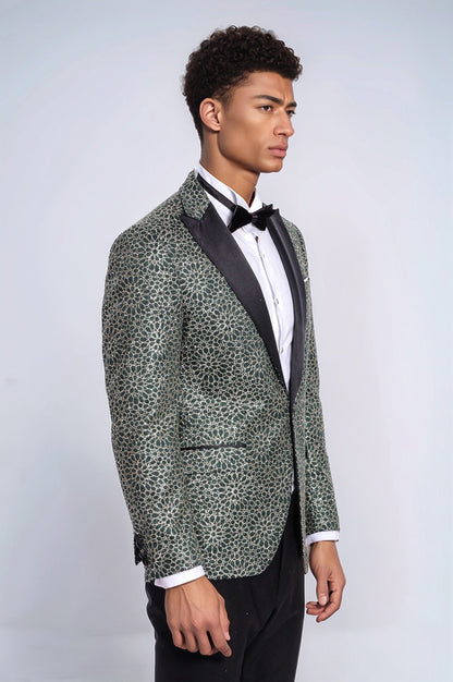 KOALA SYDNEY Flower Embroidered Pattern Green Men Party Tuxedo Jacket