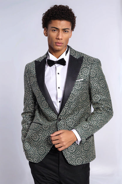 KOALA SYDNEY Flower Embroidered Pattern Green Men Party Tuxedo Jacket