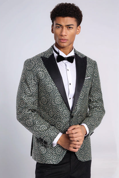 KOALA SYDNEY Flower Embroidered Pattern Green Men Party Tuxedo Jacket
