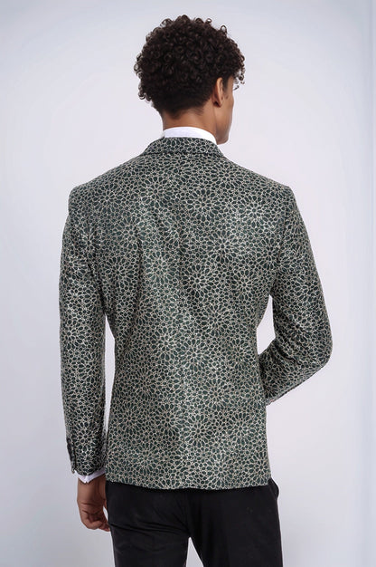 KOALA SYDNEY Flower Embroidered Pattern Green Men Party Tuxedo Jacket