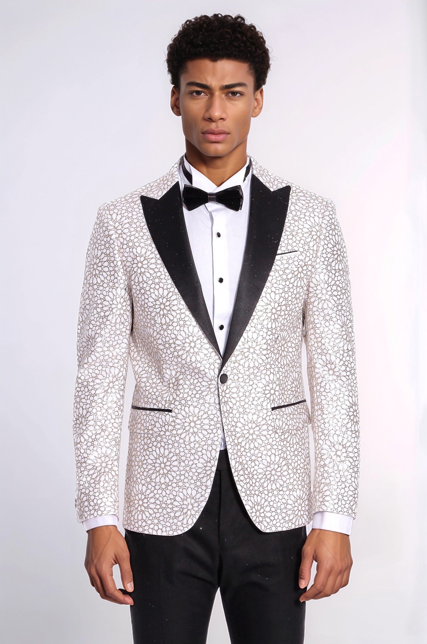 KOALA SYDNEY Flower Embroidered Pattern White Men Wedding Tuxedo Jacket