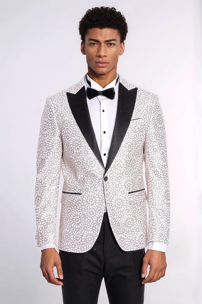 KOALA SYDNEY Flower Embroidered Pattern White Men Wedding Tuxedo Jacket