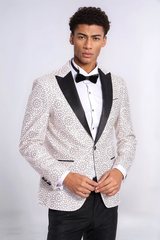 KOALA SYDNEY Flower Embroidered Pattern White Men Wedding Tuxedo Jacket