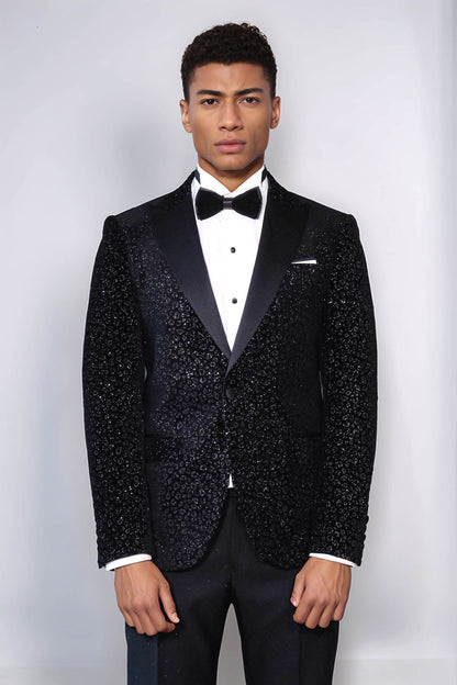 KOALA SYDNEY  Leopard Pattern Slim Fit Black Men Prom Blazer and Trousers Combination Suit