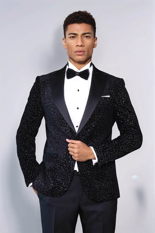 Leopard Pattern Slim Fit Black Men Evening Dinner Blazer